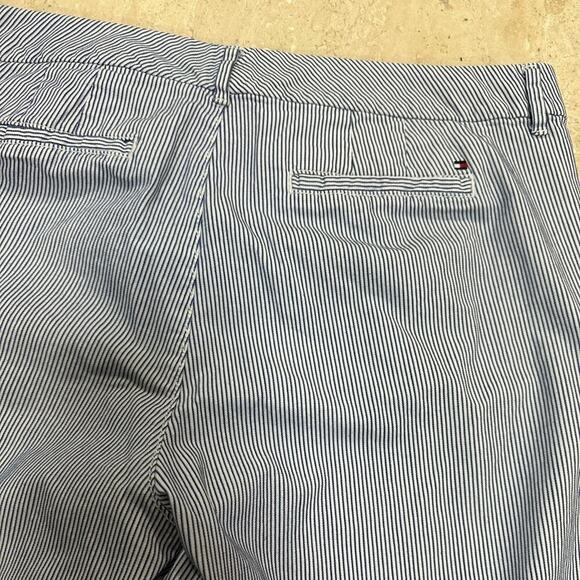 Tommy Hilfiger Pants Womens Ankle A La Cheville Blue White Seersucker Striped 14 - Picture 3 of 6